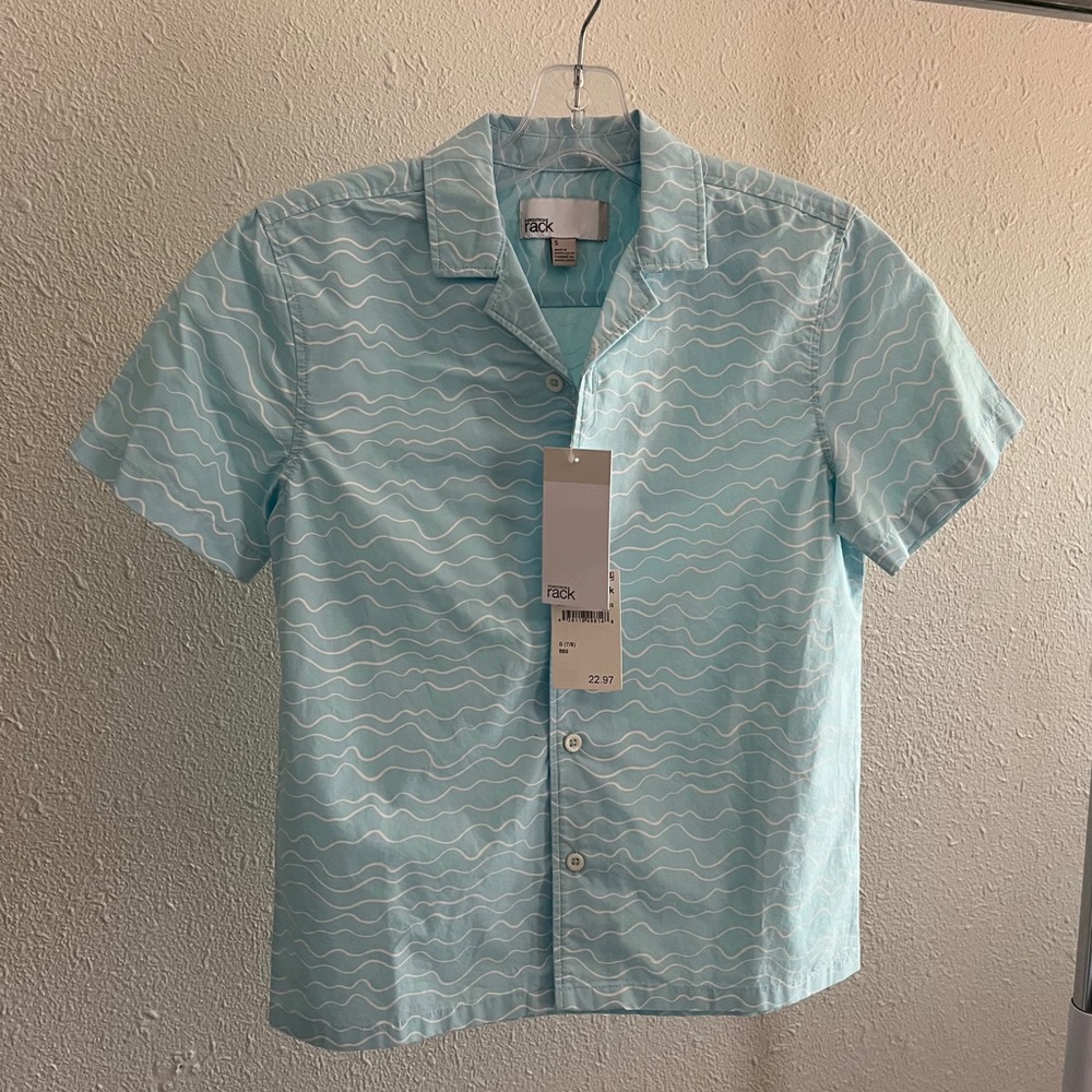 Nordstrom Kids' Wave Print Short Sleeve Cotton Button-Up Shirt